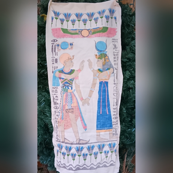 Egypt Cotton Fabric Colorful, Heiroglyphics 30" x 15" - Picture 3 of 6